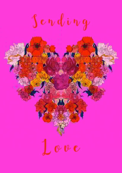 Sending Love - heart - valentines day card - birthday card - flowers - for her created by Marcella Wylie