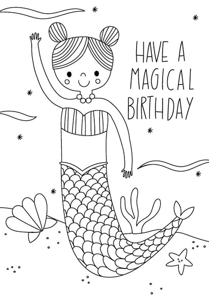 Cute Birthday Card - For Kids - Mermaid Colouring created by Alice Potter
