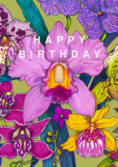 Pretty birthday card for significant other-orchid-flowers-happy birthday created by Marcella Wylie