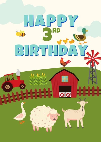 Cute Birthday Card - 3rd - Kids - Farmyard created by Dara, Ceramic Scripture