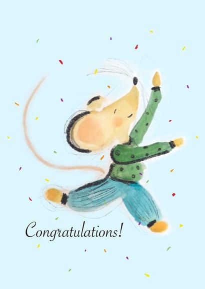 Cute Dancing Mouse in Confetti Congratulations Card created by Amy Rodger