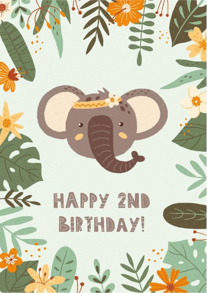 2nd Birthday Card | Elephant Card | Animal | Kids | Children's | Gender Neutral created by Ricicle Cards