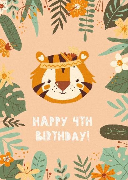 4th Birthday Card | Tiger Card | Animal | Kids | Children's | Gender Neutral created by Ricicle Cards