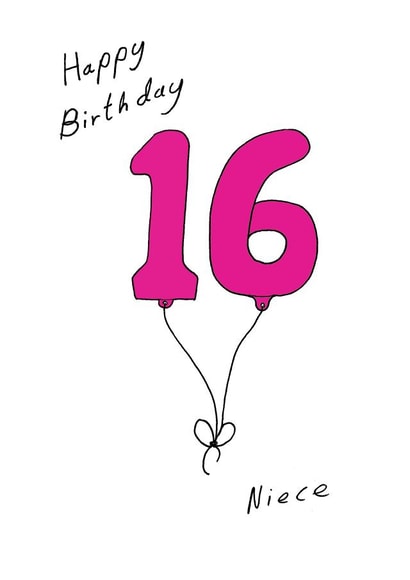Happy Birthday card for 16 year old niece pink number balloons created by A Ray of Sunshine Cards