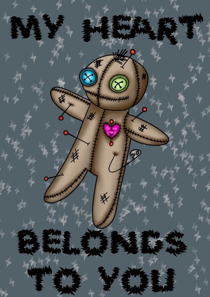 Alternative valentines card- Voodoo my heart belongs to you created by Apryl.Illustration 