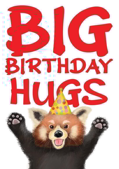 Cute red panda big birthday hugs card created by LeopardyNonsense