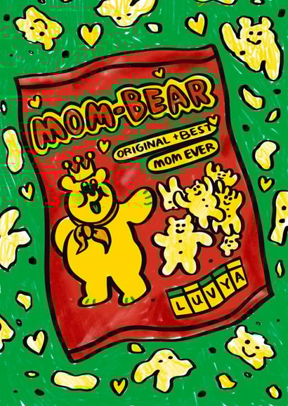 Cute crisp themed cartoon card for Mom - Luv Ya Mom Bear created by Phoebe