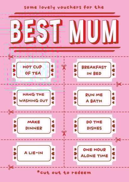 Best Mum Voucher Card - Mothers Day - Birthday - Cute Thoughtful Card - Lie in created by Hardy-Har!