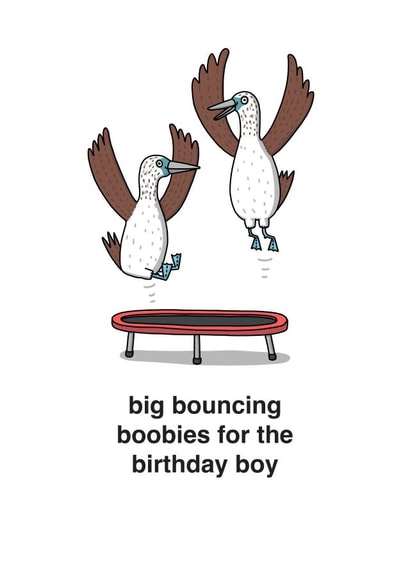 Funny Birthday Card - Big Bouncing Boobies - Pun created by mungo and shoddy