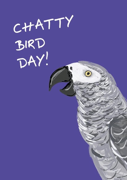 Birthday Card for Bird Lovers - African Grey Parrot - Chatty Bird Day created by Toadstools and Frogsofas