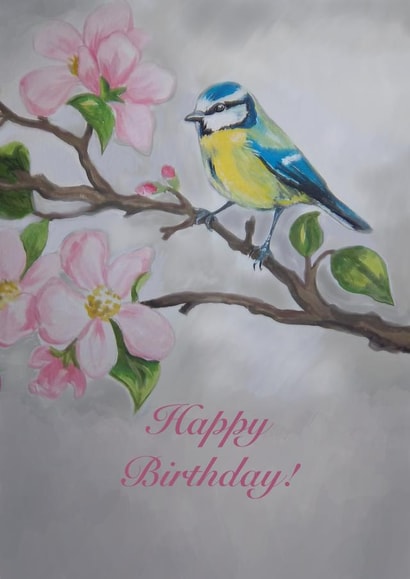 Beautiful, Delicate Bluetit Design Creates a Birthday Card They'll Treasure. created by Designs by Vivi