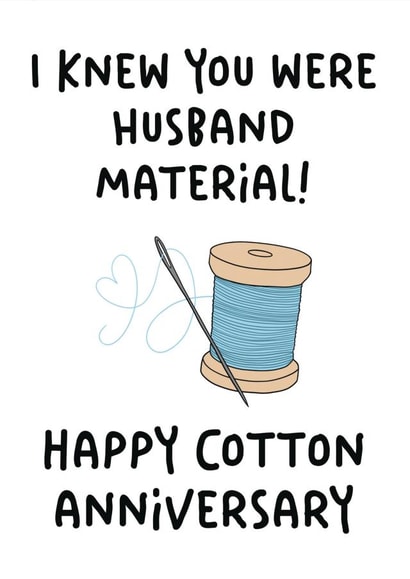 Funny Cotton Anniversary Card For Husband - 2nd Anniversary - Husband Material created by Stuck Shop Gifts