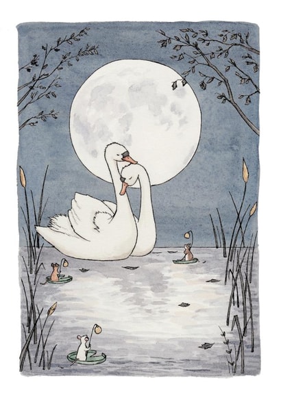 Romantic Love Card For Significant Other - Swans - Me, You, the Moon & the Mice created by Erlenmeyer