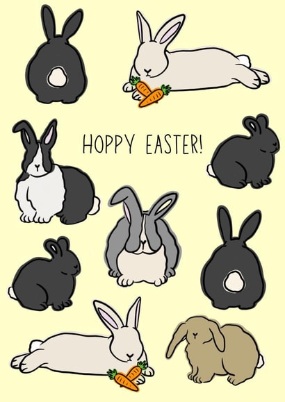 Cute Easter Card for all ages - Hoppy Easter - Bunny Rabbits created by FloofAndFlump Designs