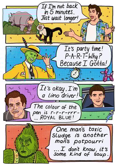 Colourful Jim Carrey quote card for any occasion created by Homebird Art