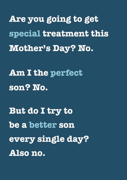 Cheeky - From Son - Mother's Day Card - Am I The perfect Son? created by Pottsy Prints
