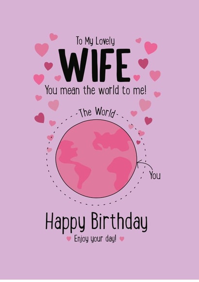 Cute Birthday Card - Lovely Wife - You mean the world to me! created by Little Red Cherry