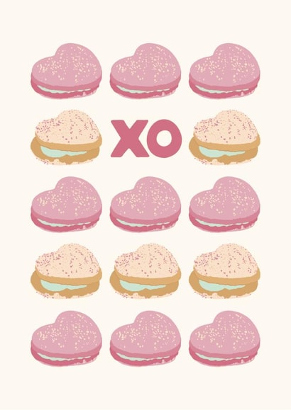 Cute Valentine's Card For Significant Other - XO - I Heart You - Macaron Hearts created by Art Joyeux