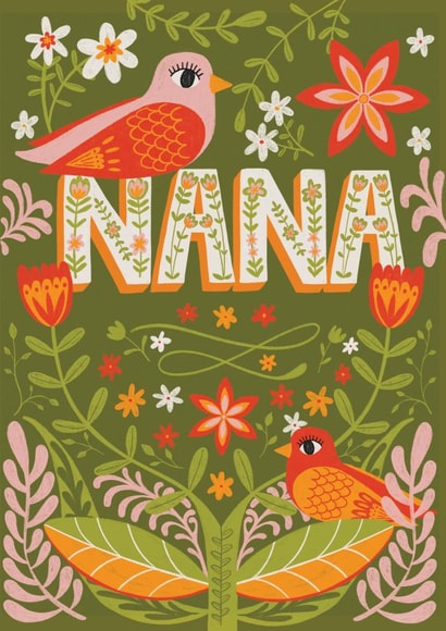 Pretty nature inspired card for your Nana this mothers day - Birds - Nana created by Hollie McManus Illustration