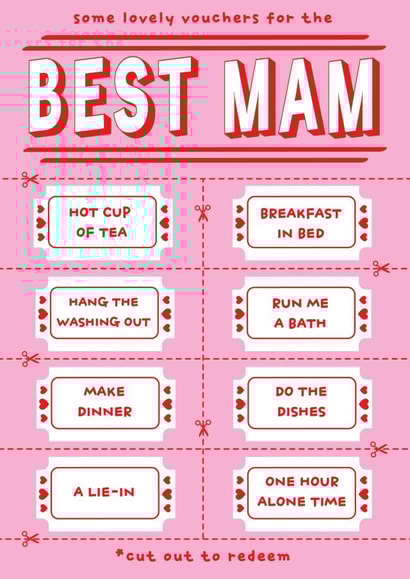 Best Mam Voucher Card - Mothers Day - Birthday - Cute Thoughtful Card - Lie in created by Hardy-Har!
