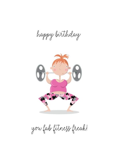 Cute fun female gym card- Happy Birthday you fitness freak! She'll love it! created by Pink Pig