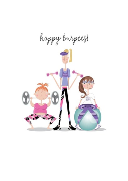 Cute Birthday Card - Happy Burpees - Gym created by Pink Pig