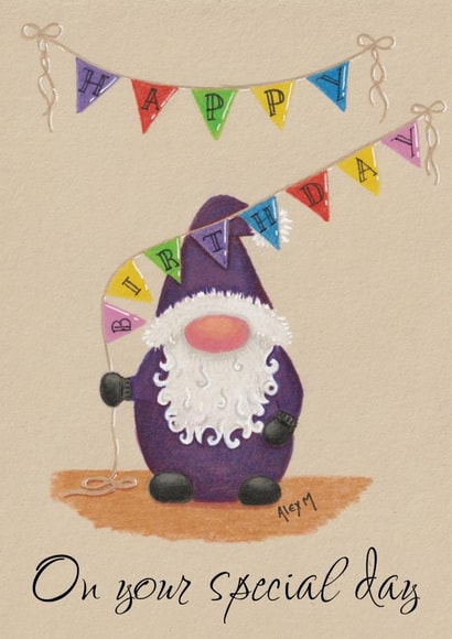Cute Gonk/Gnome Birthday card - On your special Day created by Alex M Illustrates