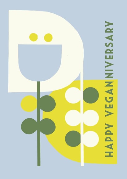 Happy Veganniversary card suitable for all celebrating their vegan anniversary. created by Charlotte Jay