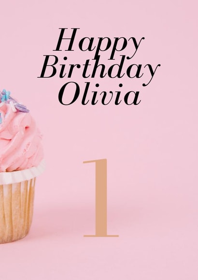 Cute, pink personalised birthday card for 1 year old girl called Olivia created by Absolute Shants