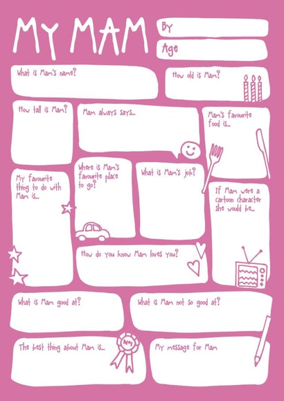 Cute Mother's Day Card - Mam - Fill In created by Bow & Bell