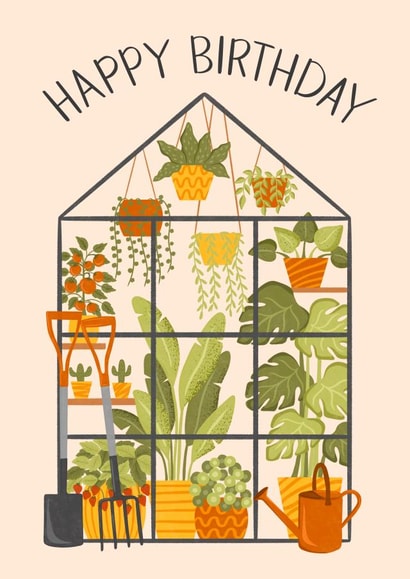 Happy Birthday Greenhouse Card For Your Gardening Lover Friend or Family Member created by Sarah Cowan