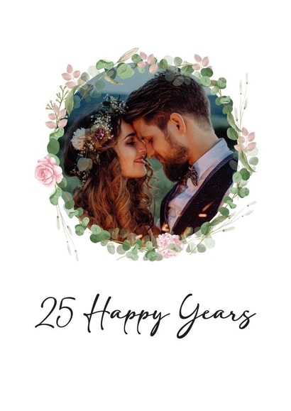 Cute Anniversary Card - 25 Happy Years - Floral Wreath - Silver created by Quinton cards