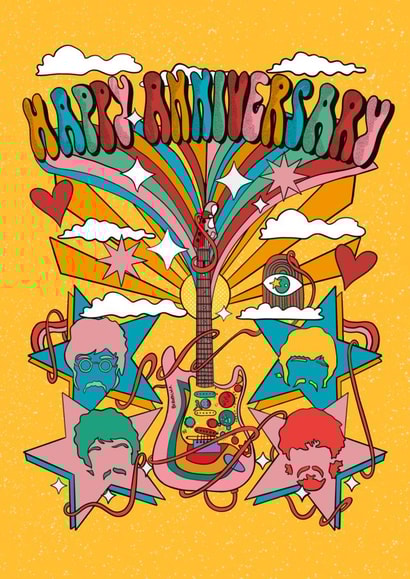 The Beatles Happy Anniversary guitar created by Rachel’s Doodles