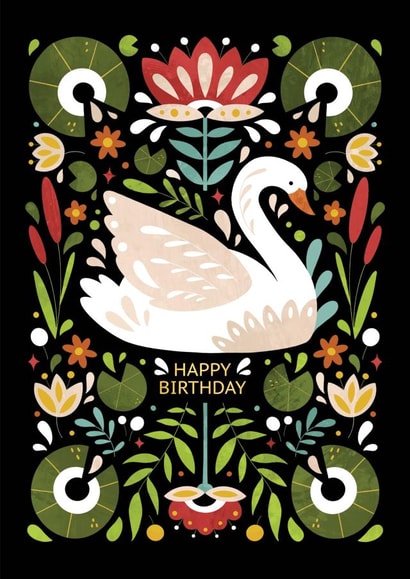 Pretty Birthday Card - Swan - Folk Style created by Nastya Rizaeva