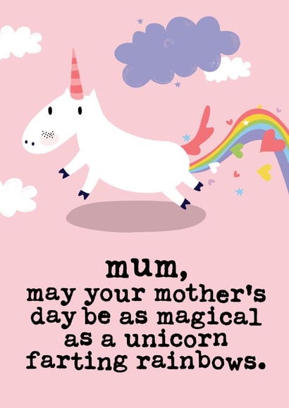 Cute Magical Unicorn Funny Mothers Day Card - Unicorn Farting Rainbows created by Mrs Best Paper Co.