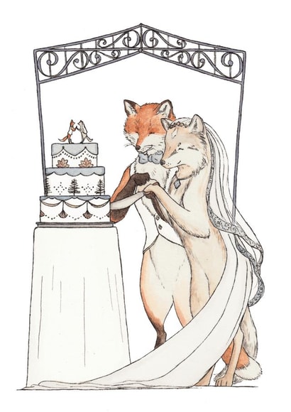 Fox and Wolf Couple - Cute Romantic Wedding or Anniversary Card created by Erlenmeyer
