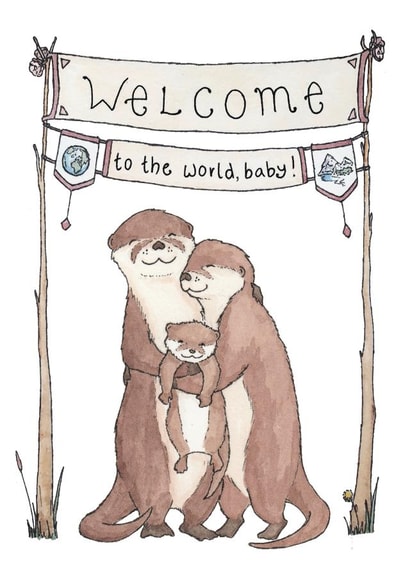 Loving Otters - New Baby Card for Animal-Loving Friend created by Erlenmeyer