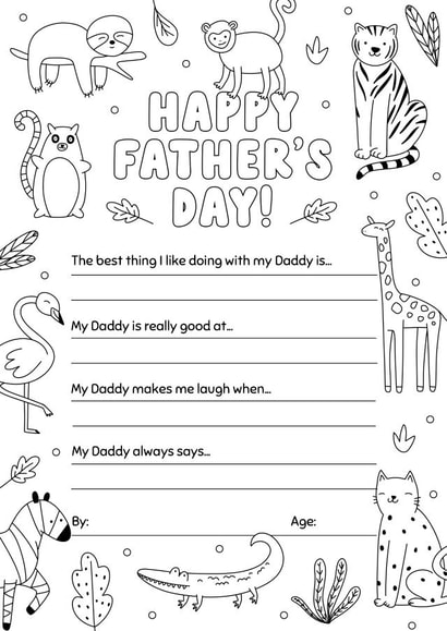 Cute Father's Day Card - Animals - Colour created by Evie Garnett Designs