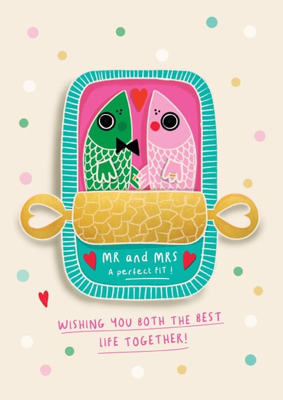Cute Wedding Card - Mr & Mrs - Sardines created by NICHOLA COWDERY ILLUSTRATIONS