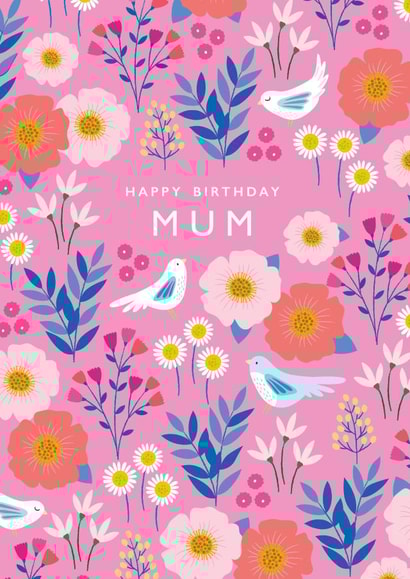 Pretty Floral and Bird patterned Birthday Card - For Mum created by Klara Hawkins