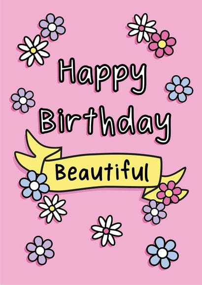 Pretty Happy Birthday card | Pink fun flowers | Girls birthday card created by The Happy Company