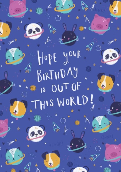 Cute Birthday Card - Animal Planets in Space - Kids created by Laura Pantony