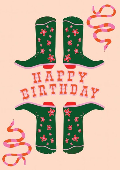 Funky Colourful Birthday Card For Her - Cowgirl Boots - Happy Birthday created by Maddison Ball