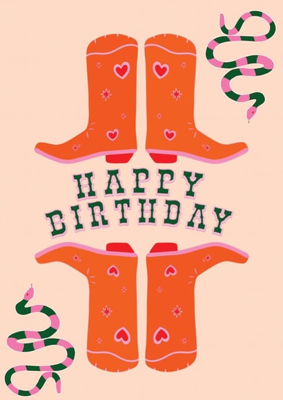 Funky Colourful Birthday Card - Cowgirl Boots - Yeehaw Birthday created by Maddison Ball