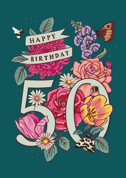 Classic Birthday Card - 50th - Beautiful Blooms created by Angie Spurgeon