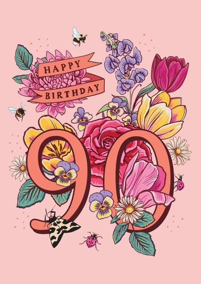 Beautiful Blooms Classic 90th Birthday Card for a lovely Grandma, Mum or Friend created by Angie Spurgeon