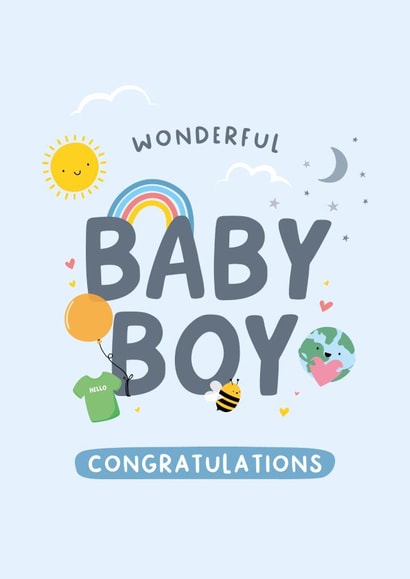 Wonderful Baby Boy Congratulations - New Baby Card created by Macie Dot Doodles