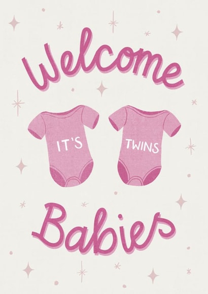Cute New Baby Card - Twins - Girls created by Silky Rose Design