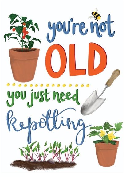 Funny allotment and gardener birthday card- old age plant joke - repotting created by Bramble Designs