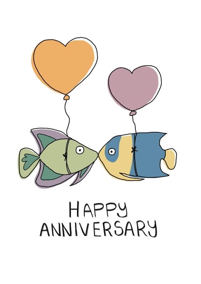 Cute Anniversary Card - Fishes Kissing - Balloons created by Summer Martin